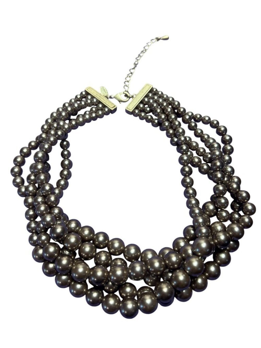 Lia Sophia Cafe Au Lait Bronze Color Plastic Faux Pearl Multi Strand Necklace - Picture 1 of 5